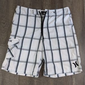 Hurley Plaid White Board Shorts Men's Size 34